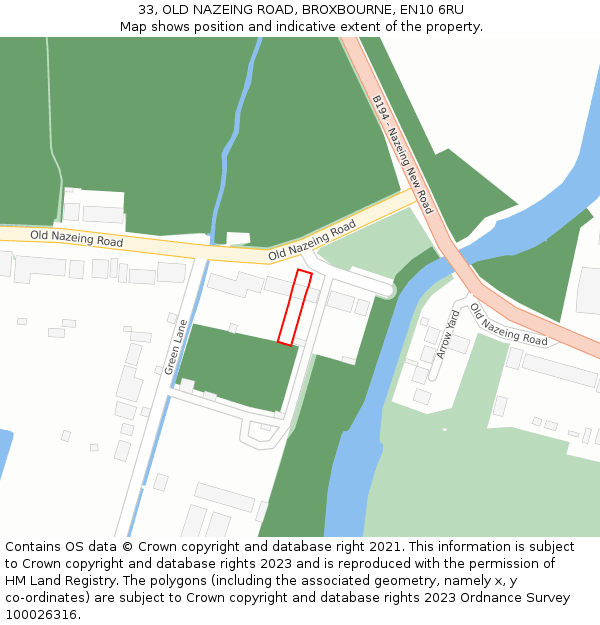 33, OLD NAZEING ROAD, BROXBOURNE, EN10 6RU: Location map and indicative extent of plot