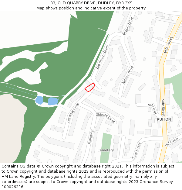 33, OLD QUARRY DRIVE, DUDLEY, DY3 3XS: Location map and indicative extent of plot