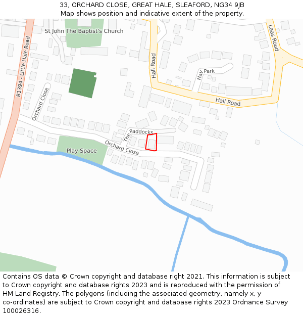 33, ORCHARD CLOSE, GREAT HALE, SLEAFORD, NG34 9JB: Location map and indicative extent of plot