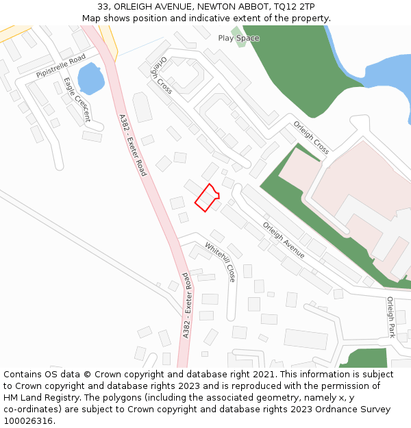 33, ORLEIGH AVENUE, NEWTON ABBOT, TQ12 2TP: Location map and indicative extent of plot