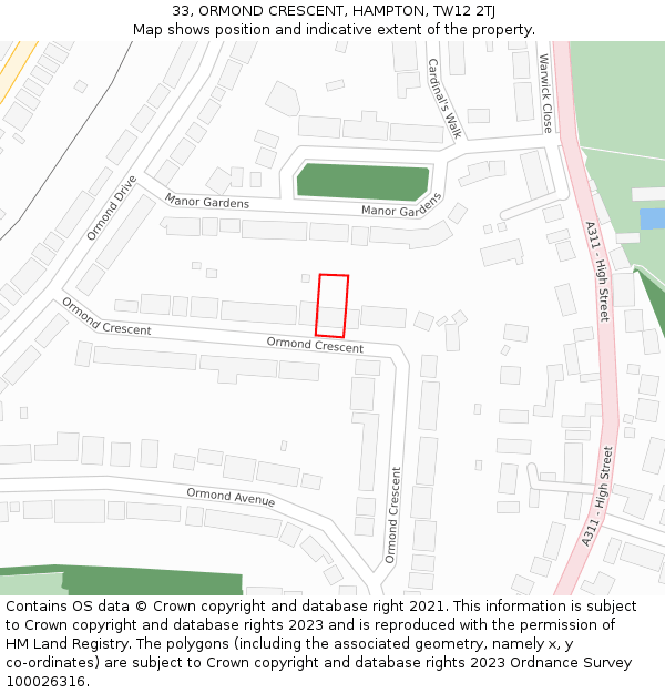 33, ORMOND CRESCENT, HAMPTON, TW12 2TJ: Location map and indicative extent of plot