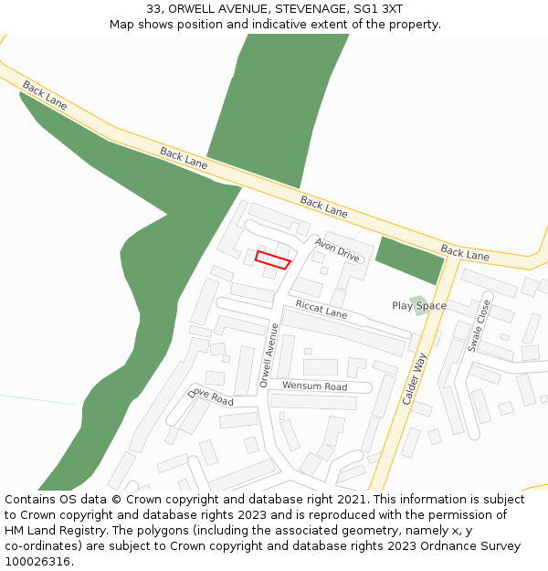 33, ORWELL AVENUE, STEVENAGE, SG1 3XT: Location map and indicative extent of plot