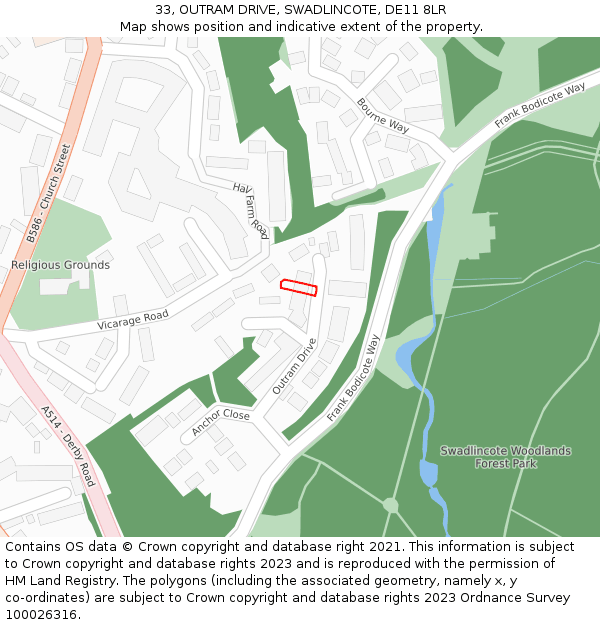 33, OUTRAM DRIVE, SWADLINCOTE, DE11 8LR: Location map and indicative extent of plot