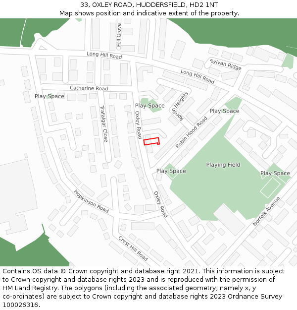 33, OXLEY ROAD, HUDDERSFIELD, HD2 1NT: Location map and indicative extent of plot