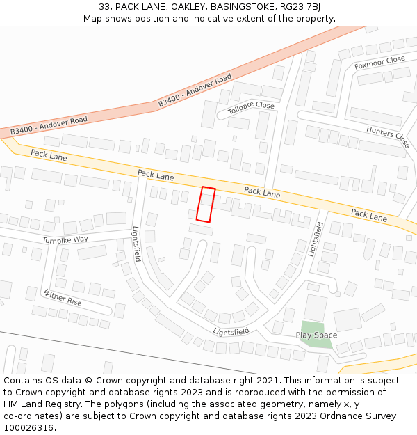 33, PACK LANE, OAKLEY, BASINGSTOKE, RG23 7BJ: Location map and indicative extent of plot