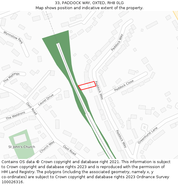 33, PADDOCK WAY, OXTED, RH8 0LG: Location map and indicative extent of plot