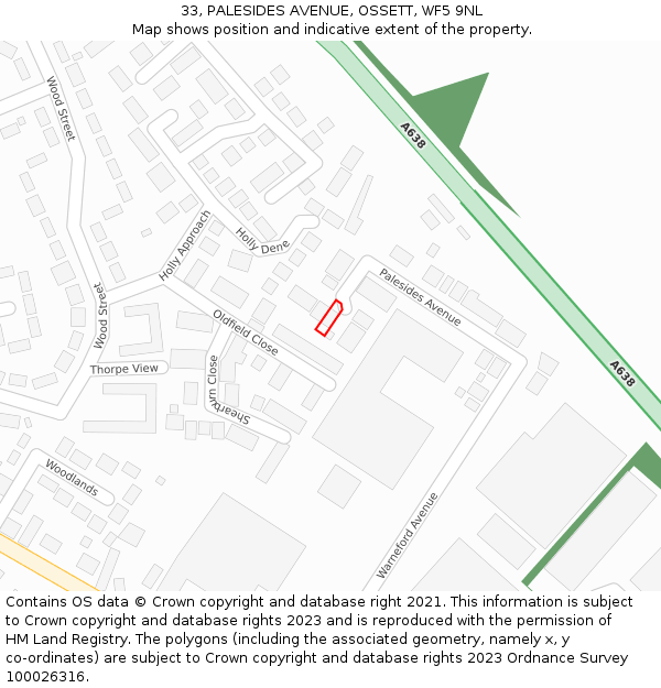 33, PALESIDES AVENUE, OSSETT, WF5 9NL: Location map and indicative extent of plot