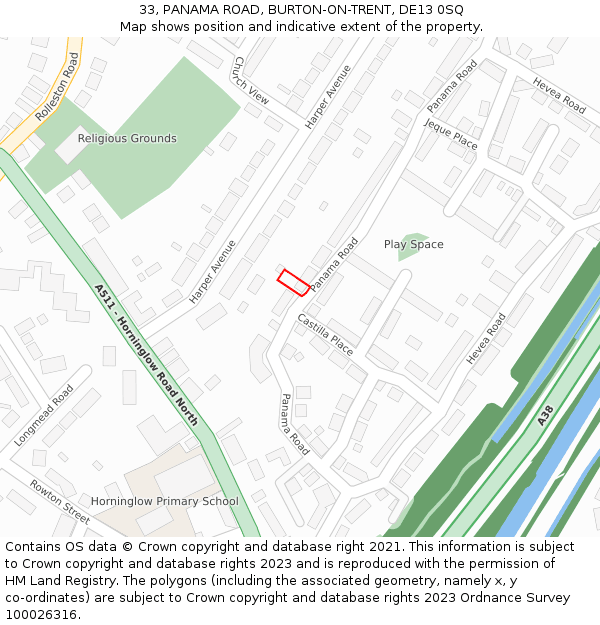 33, PANAMA ROAD, BURTON-ON-TRENT, DE13 0SQ: Location map and indicative extent of plot