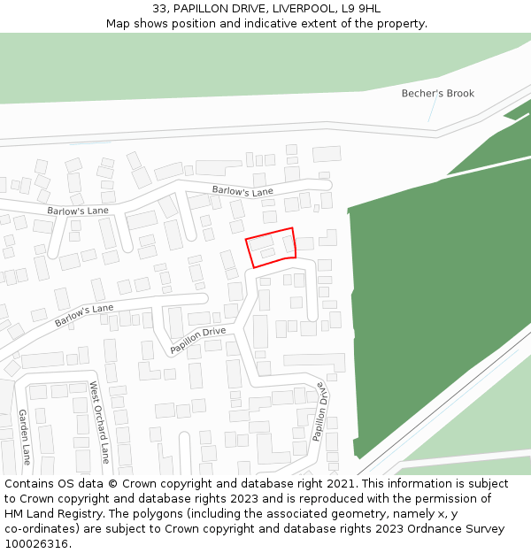 33, PAPILLON DRIVE, LIVERPOOL, L9 9HL: Location map and indicative extent of plot