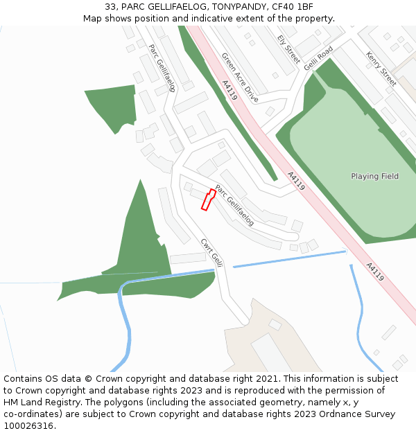 33, PARC GELLIFAELOG, TONYPANDY, CF40 1BF: Location map and indicative extent of plot