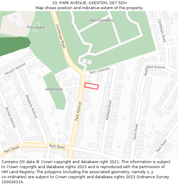 33, PARK AVENUE, ILKESTON, DE7 5DH: Location map and indicative extent of plot