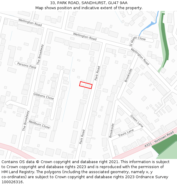 33, PARK ROAD, SANDHURST, GU47 9AA: Location map and indicative extent of plot