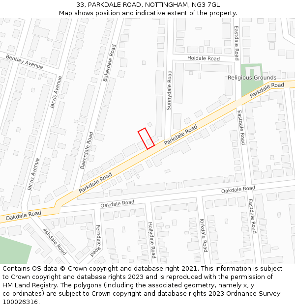 33, PARKDALE ROAD, NOTTINGHAM, NG3 7GL: Location map and indicative extent of plot