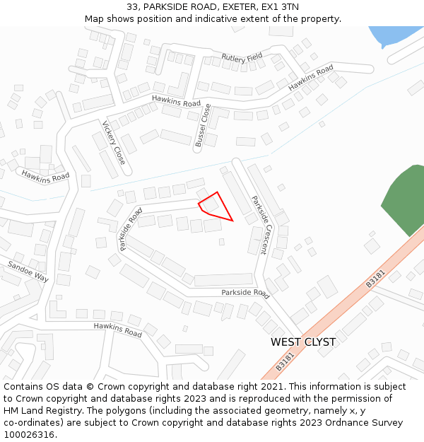 33, PARKSIDE ROAD, EXETER, EX1 3TN: Location map and indicative extent of plot