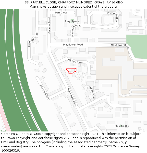 33, PARNELL CLOSE, CHAFFORD HUNDRED, GRAYS, RM16 6BQ: Location map and indicative extent of plot