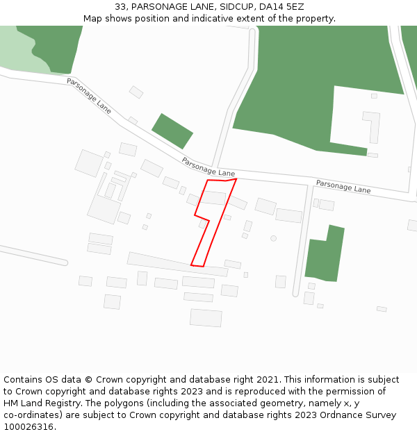 33, PARSONAGE LANE, SIDCUP, DA14 5EZ: Location map and indicative extent of plot