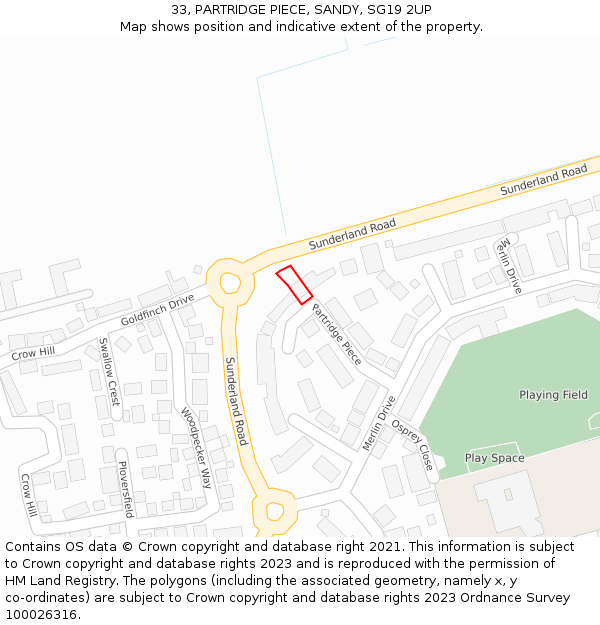 33, PARTRIDGE PIECE, SANDY, SG19 2UP: Location map and indicative extent of plot