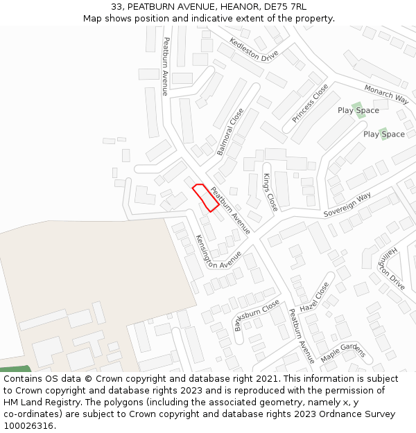 33, PEATBURN AVENUE, HEANOR, DE75 7RL: Location map and indicative extent of plot