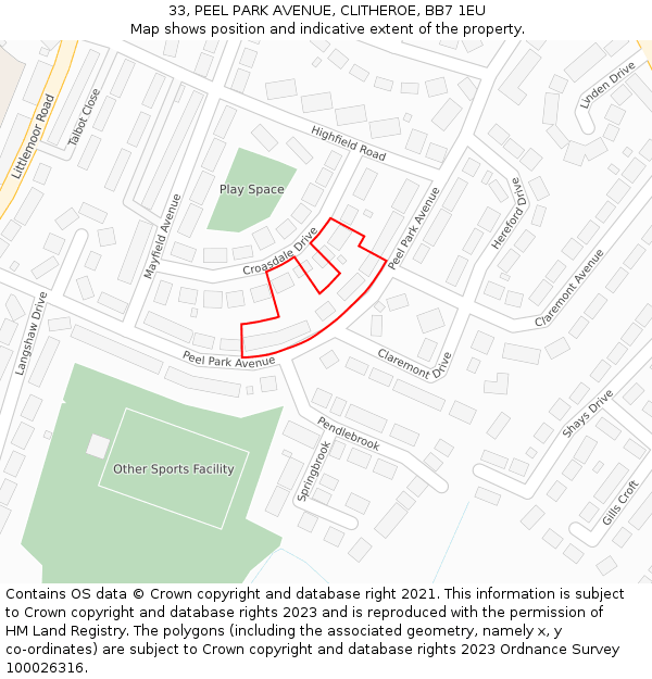 33, PEEL PARK AVENUE, CLITHEROE, BB7 1EU: Location map and indicative extent of plot