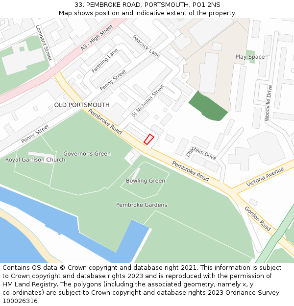 33, PEMBROKE ROAD, PORTSMOUTH, PO1 2NS: Location map and indicative extent of plot