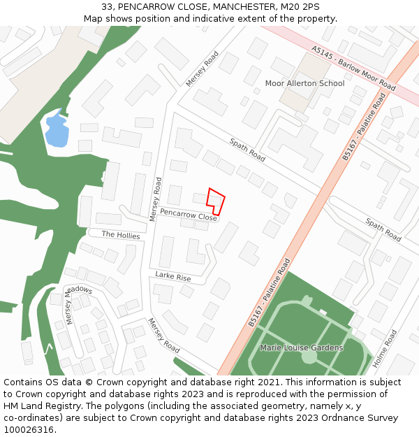 33, PENCARROW CLOSE, MANCHESTER, M20 2PS: Location map and indicative extent of plot