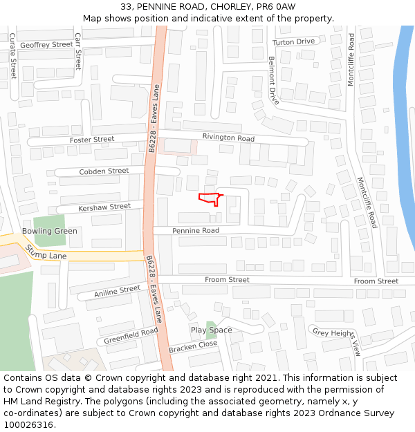 33, PENNINE ROAD, CHORLEY, PR6 0AW: Location map and indicative extent of plot