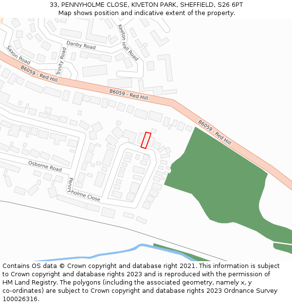 33, PENNYHOLME CLOSE, KIVETON PARK, SHEFFIELD, S26 6PT: Location map and indicative extent of plot