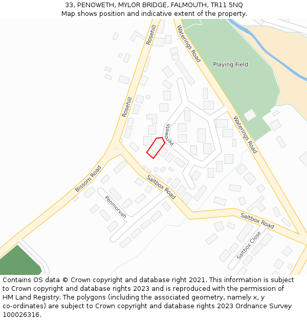 33, PENOWETH, MYLOR BRIDGE, FALMOUTH, TR11 5NQ: Location map and indicative extent of plot