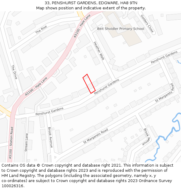 33, PENSHURST GARDENS, EDGWARE, HA8 9TN: Location map and indicative extent of plot