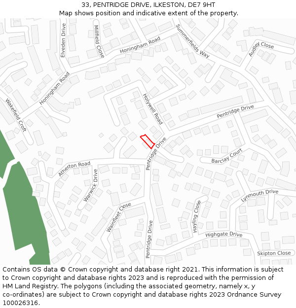 33, PENTRIDGE DRIVE, ILKESTON, DE7 9HT: Location map and indicative extent of plot