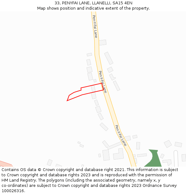 33, PENYFAI LANE, LLANELLI, SA15 4EN: Location map and indicative extent of plot