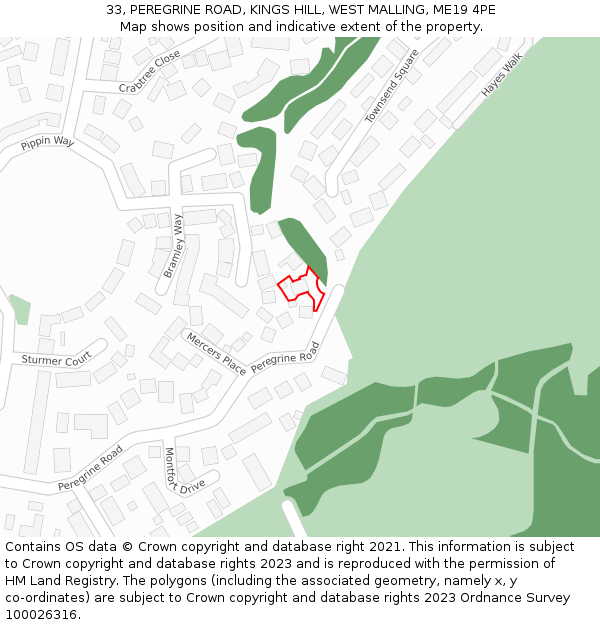 33, PEREGRINE ROAD, KINGS HILL, WEST MALLING, ME19 4PE: Location map and indicative extent of plot