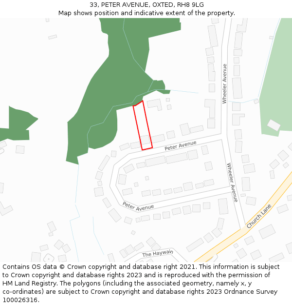 33, PETER AVENUE, OXTED, RH8 9LG: Location map and indicative extent of plot