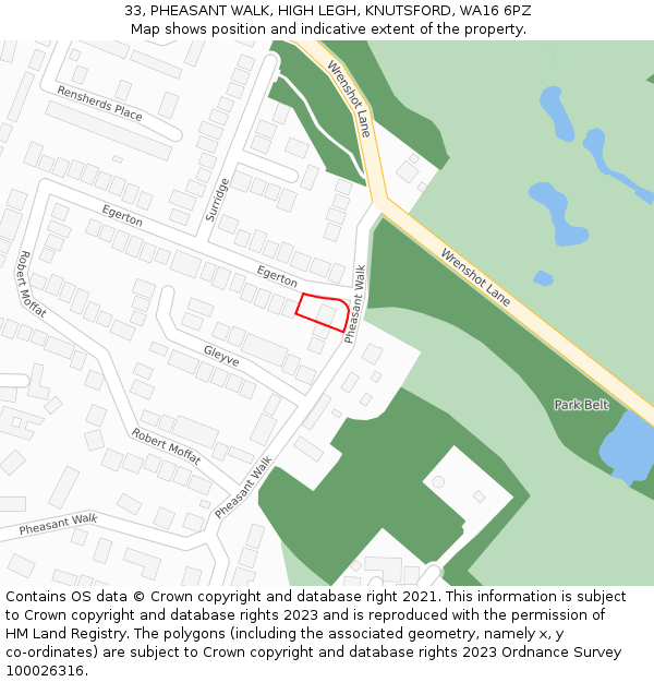 33, PHEASANT WALK, HIGH LEGH, KNUTSFORD, WA16 6PZ: Location map and indicative extent of plot