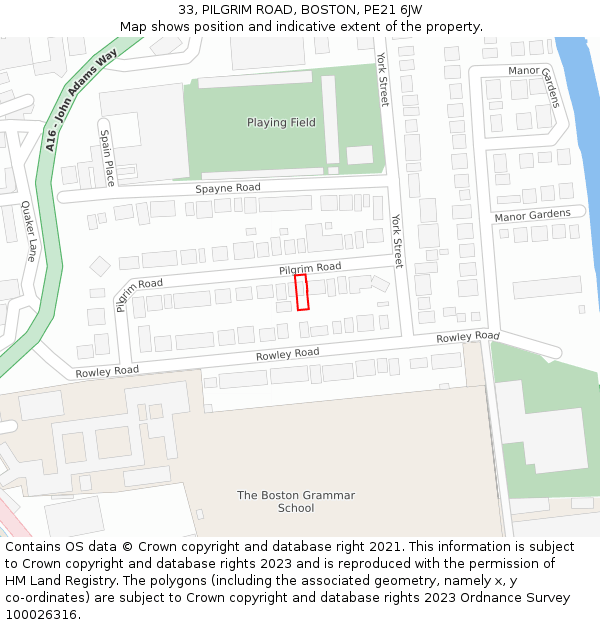 33, PILGRIM ROAD, BOSTON, PE21 6JW: Location map and indicative extent of plot