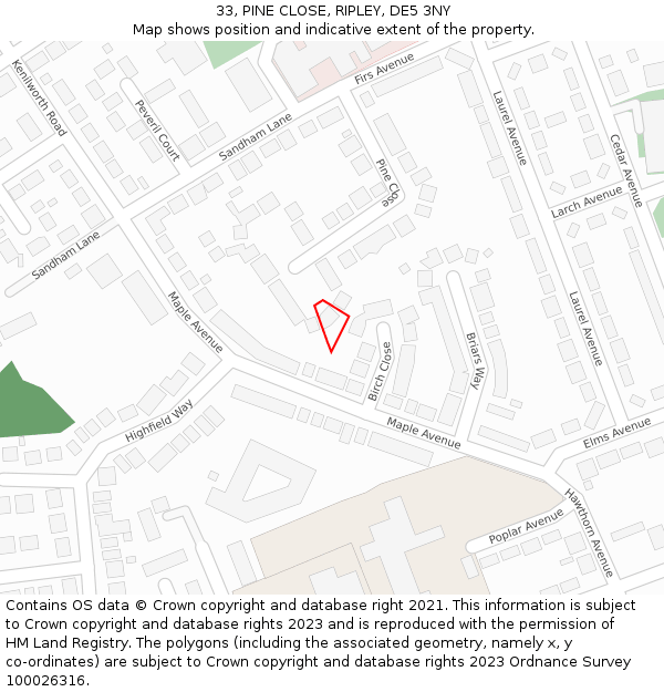 33, PINE CLOSE, RIPLEY, DE5 3NY: Location map and indicative extent of plot