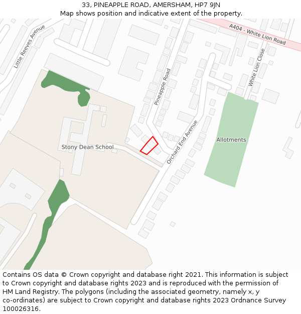 33, PINEAPPLE ROAD, AMERSHAM, HP7 9JN: Location map and indicative extent of plot