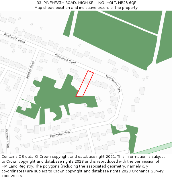 33, PINEHEATH ROAD, HIGH KELLING, HOLT, NR25 6QF: Location map and indicative extent of plot