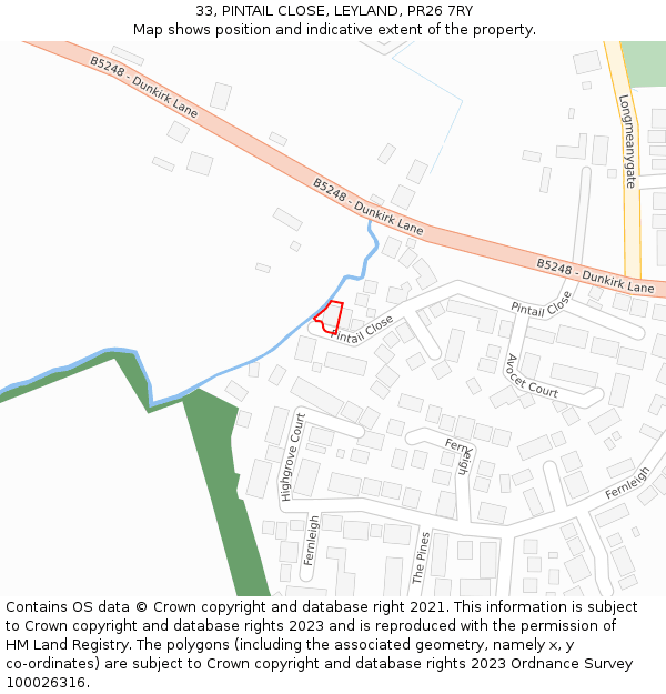 33, PINTAIL CLOSE, LEYLAND, PR26 7RY: Location map and indicative extent of plot