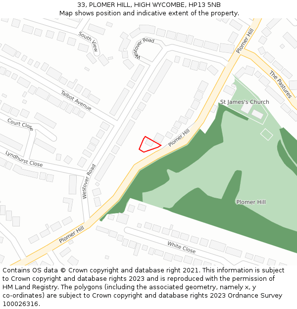 33, PLOMER HILL, HIGH WYCOMBE, HP13 5NB: Location map and indicative extent of plot