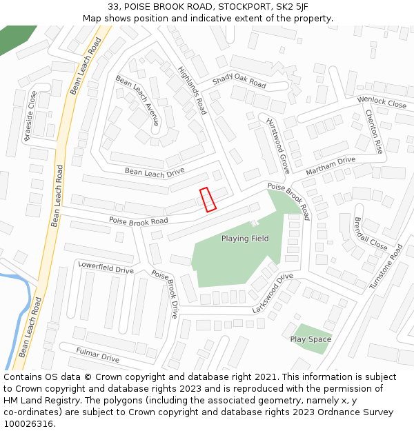 33, POISE BROOK ROAD, STOCKPORT, SK2 5JF: Location map and indicative extent of plot