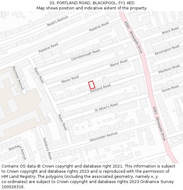 33, PORTLAND ROAD, BLACKPOOL, FY1 4ED: Location map and indicative extent of plot