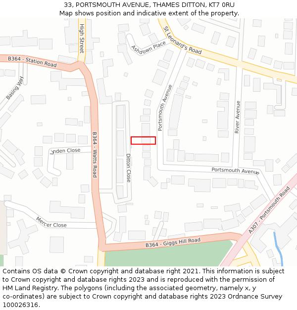 33, PORTSMOUTH AVENUE, THAMES DITTON, KT7 0RU: Location map and indicative extent of plot