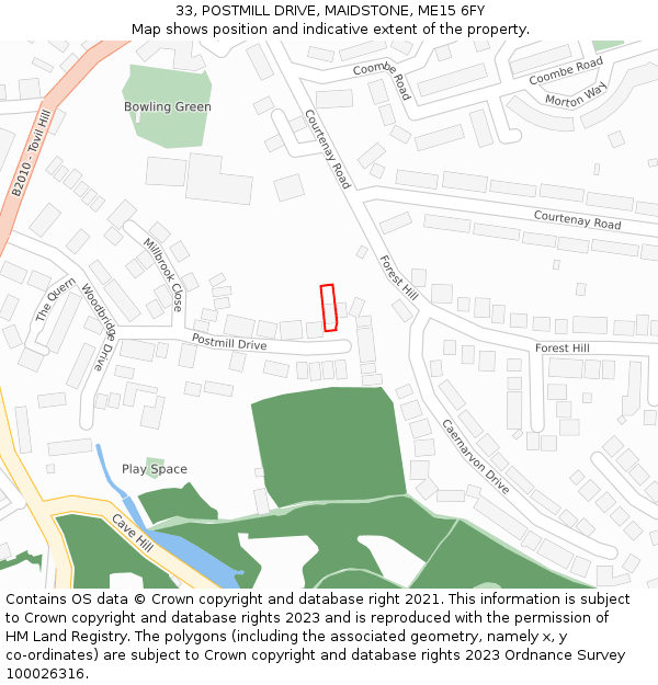 33, POSTMILL DRIVE, MAIDSTONE, ME15 6FY: Location map and indicative extent of plot