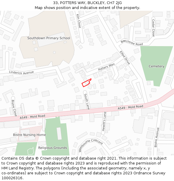 33, POTTERS WAY, BUCKLEY, CH7 2JG: Location map and indicative extent of plot