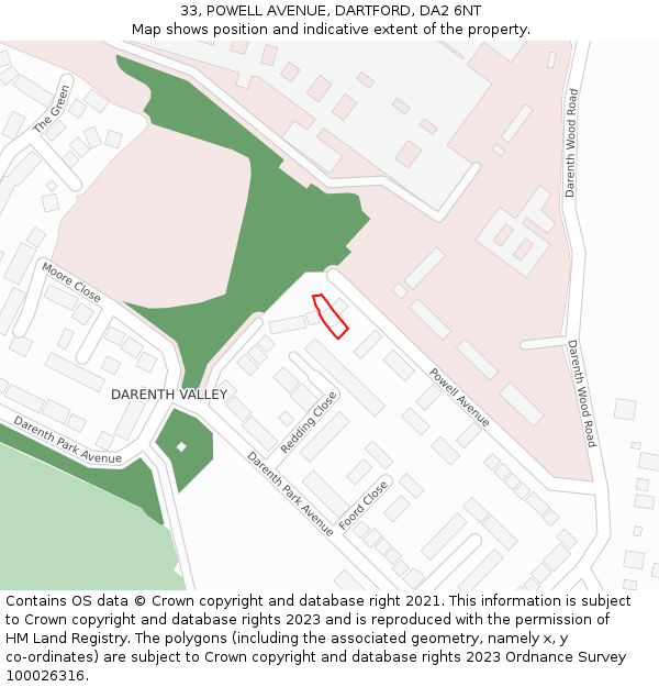 33, POWELL AVENUE, DARTFORD, DA2 6NT: Location map and indicative extent of plot
