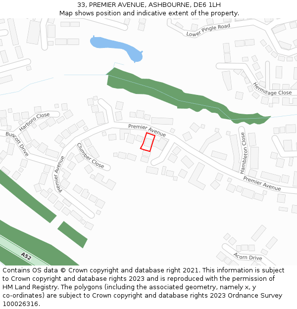 33, PREMIER AVENUE, ASHBOURNE, DE6 1LH: Location map and indicative extent of plot