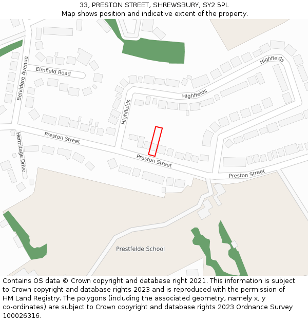 33, PRESTON STREET, SHREWSBURY, SY2 5PL: Location map and indicative extent of plot