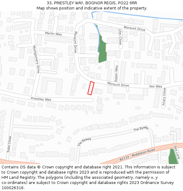 33, PRIESTLEY WAY, BOGNOR REGIS, PO22 6RR: Location map and indicative extent of plot