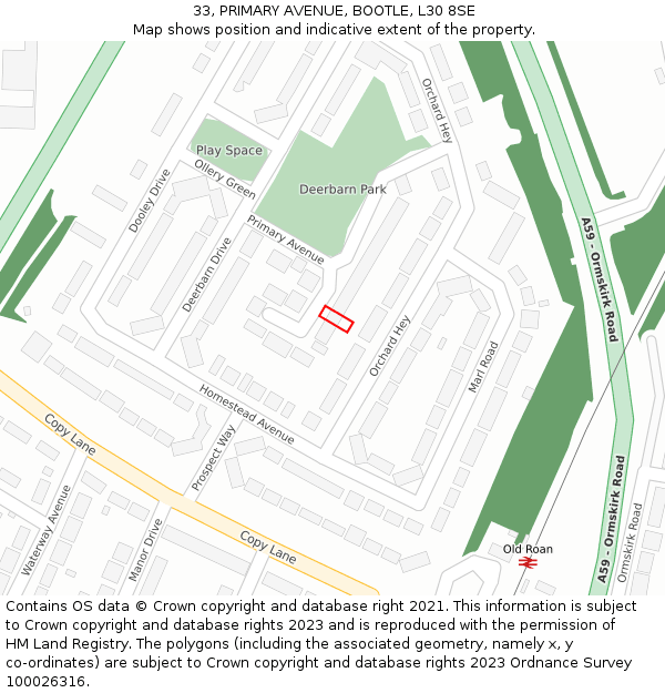 33, PRIMARY AVENUE, BOOTLE, L30 8SE: Location map and indicative extent of plot